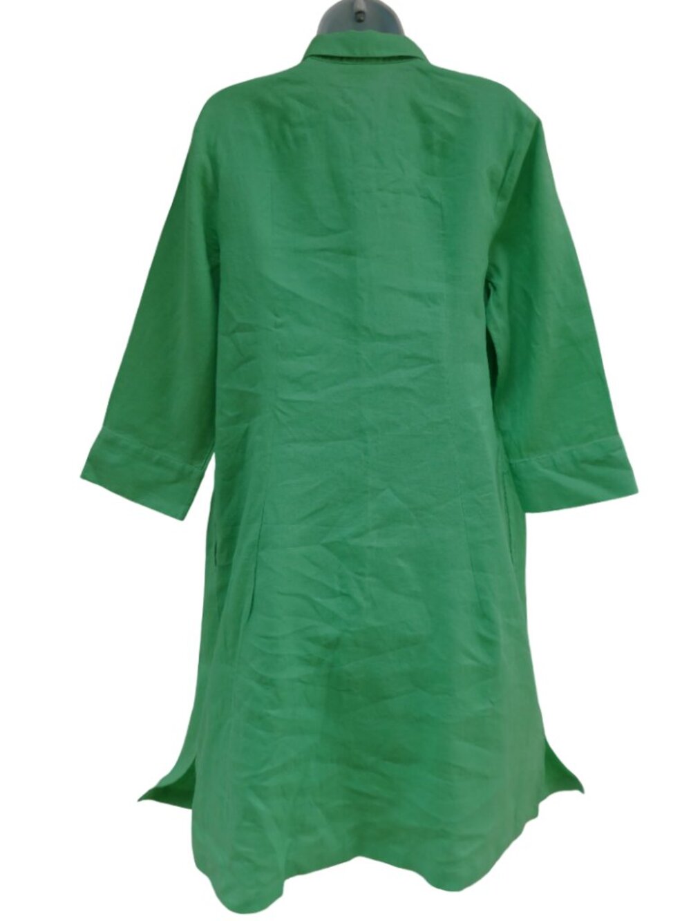 J Jill Love Linen Sheath Shirt Dress Vibrant Kelly Green Full Button Front Slits - Picture 2 of 9